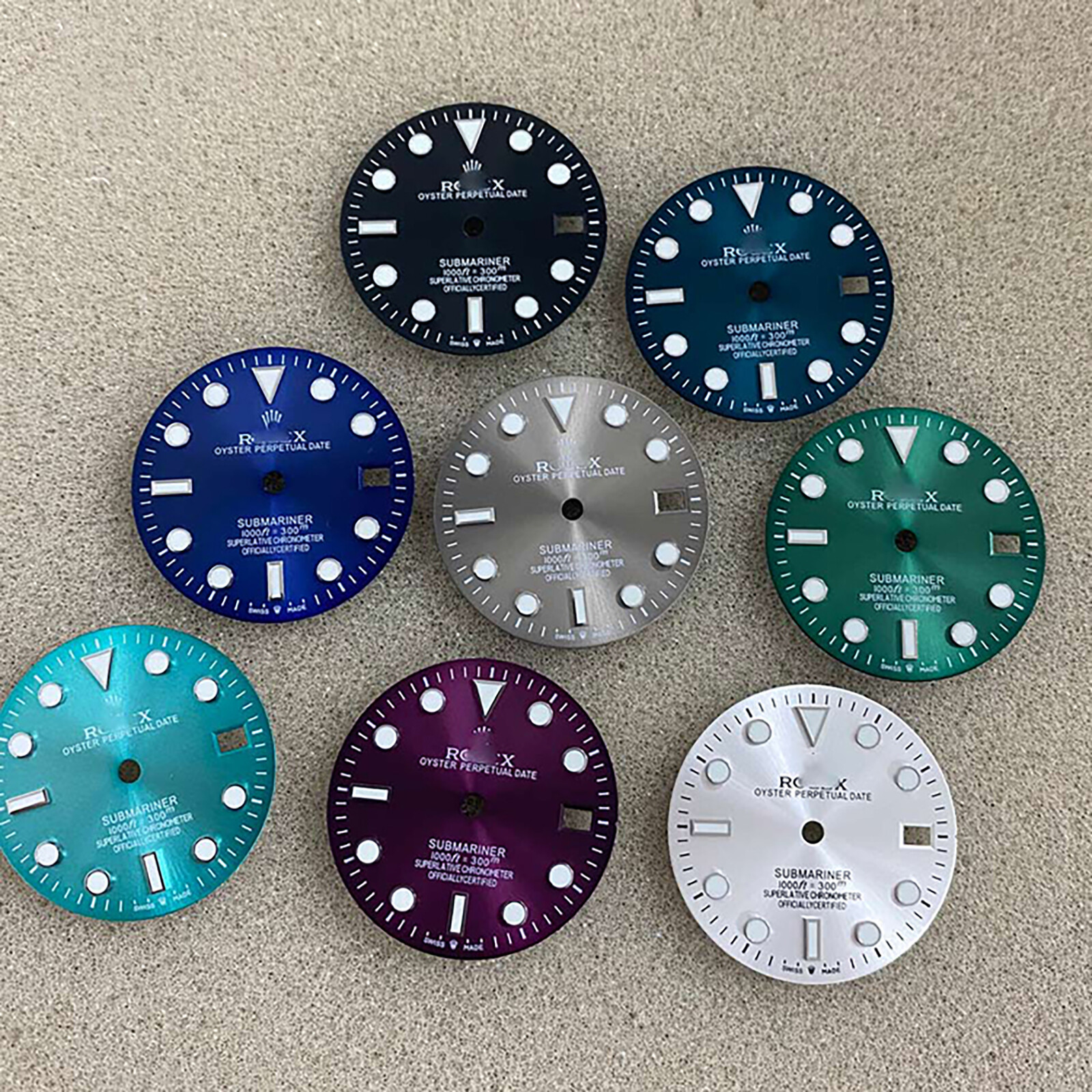 Mặt đồng hồ 29mm mặt số hoa văn mặt trời mặt đồng hồ cơ dạ quang màu xanh lá phụ kiện đồng hồ cho máy nh35/36 với logo r