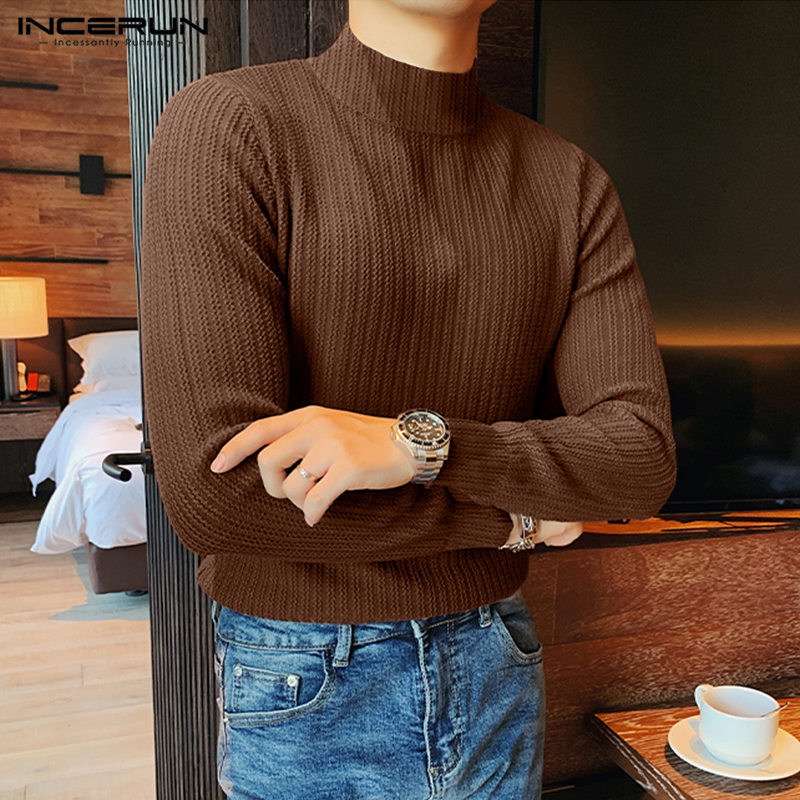 Incerun áo nỉ giữ ấm cổ cao tay dài cho nam áo chui đầu mùa đông vừa vặn thường nhật áo thun