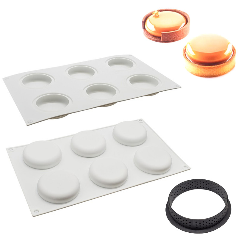 Khuôn Silicone Làm Bánh Kết Hợp 6 Khoang Khuôn Tròn Bánh Tart Dụng Cụ Làm Bánh Khay Trang Trí Món Tráng Miệng Mousse Dụng Cụ Làm Bánh