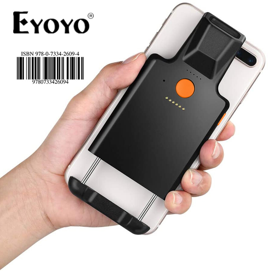 Eyoyo máy quét mã vạch bluetooth kẹp sau 1d hoạt động với điện thoại, đầu đọc mã vạch di động với chức năng bluetooth tương thích với hệ thống android, ios quét mã vạch 1d