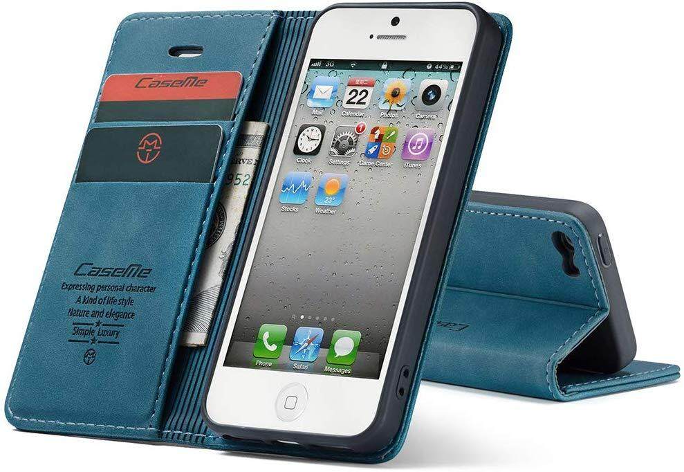 CaseMe iPhone 5 5S SE Case, Premium PU Leather Wallet Protective Phone