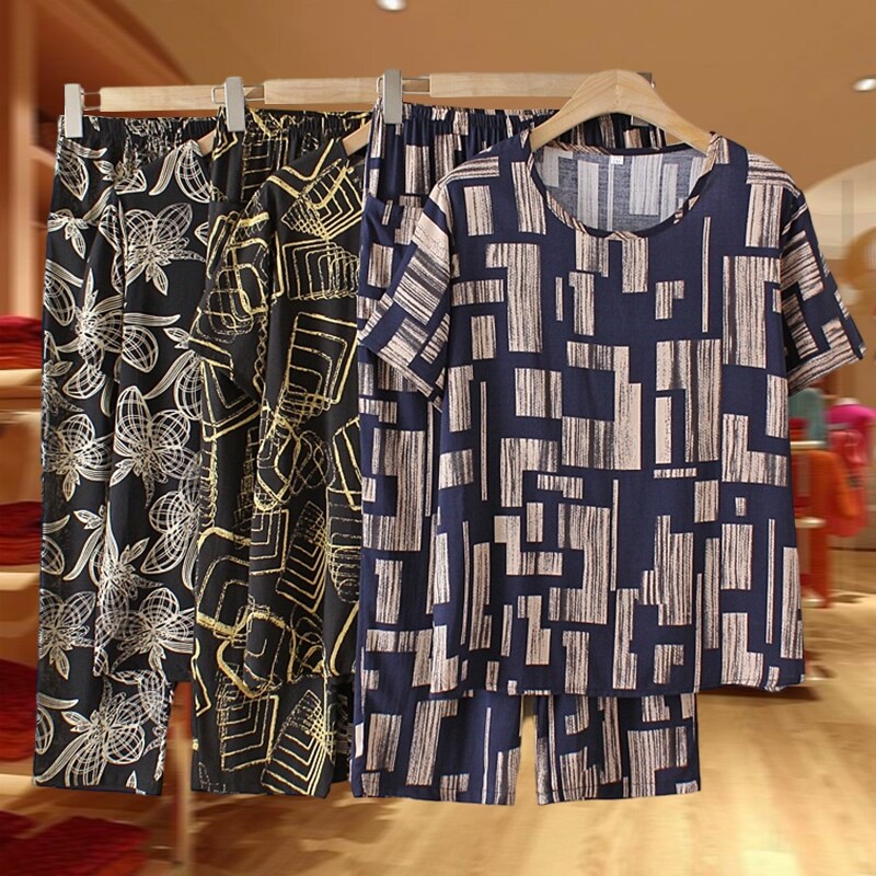 Bộ Đồ Ngắn Tay Mùa Hè Cho Bà Quần Áo Phụ Nữ Trung Niên Và Cao Tuổi Quần Áo Ông Già Vải Lanh Cotton Mỏng Hai Mảnh Phong Cách Ngoại Quốc Mùa Hè Cho Mẹ