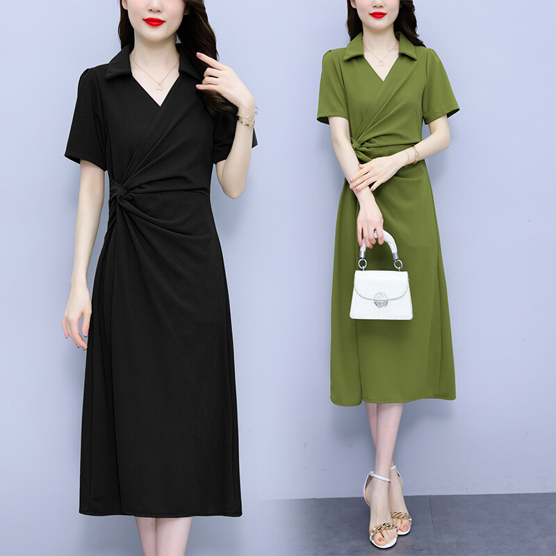Phụ nữ quá khổ mùa hè mới thiết kế Đầm xẻ không đều với kiểu quấn eo cho Đầm thon