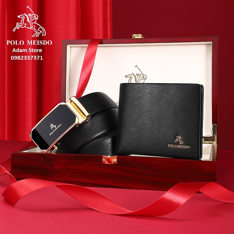 Set ví thắt lưng nam combo dây lưng nam ví da nam cao cấp hiệu polo meisdo full hộp làm quà biếu tặng sinh nhật