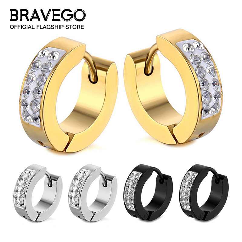 Bravego 1 đôi nam thời trang thép titan Khuyên tai tròn nữ trang sức khuyên tai xỏ đầu to kim cương
