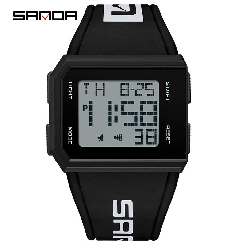 SANDA Multi-functional Sports Waterproof Square Men's Watch Luxury Quartz Luminous Swimming LCD Watch SD9003-2 ราคา 227 บาท*ส่งฟรี