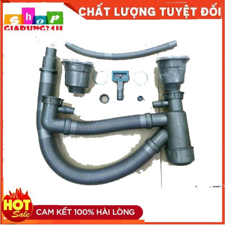 Xi phông ống xả chậu rửa bát 2 hố bầu inox 304 -giadung@$h