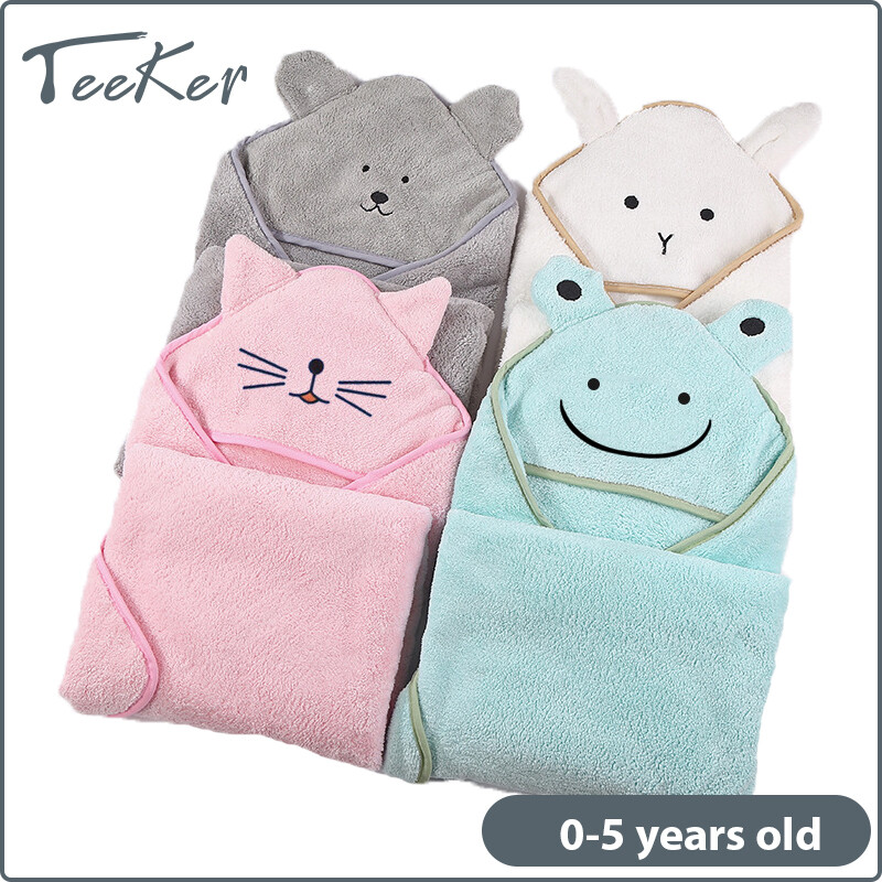 Teeker khăn tắm em bé khăn tắm lông cừu san hô hoạt hình cho trẻ sơ sinh 90*90cm khăn choàng tắm quấn trẻ sơ sinh cho bé trai bé gái