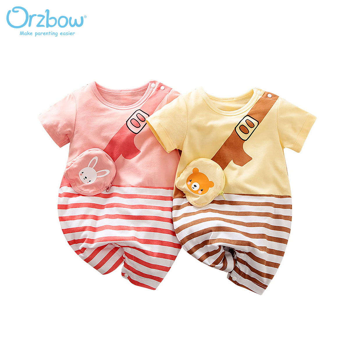 Orzbow túi đưa thư giả 100% cotton cho bé trai bé gái, áo liền quần ngắn tay bodysuit romper trang phục