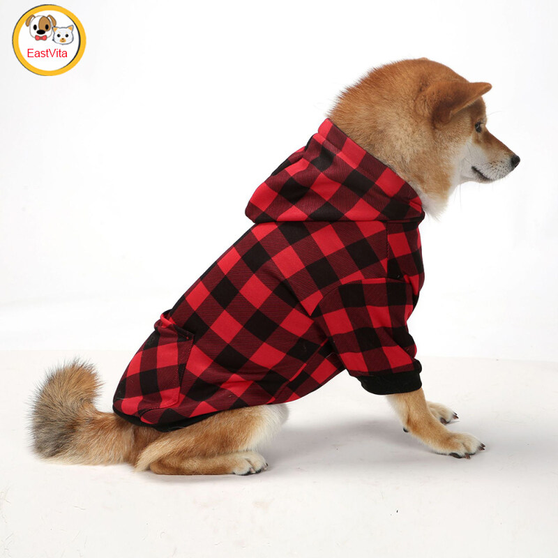 Pet Dog Plaid Hoodie Clothes Soft Comfortable Winter Warm Sweatshirt