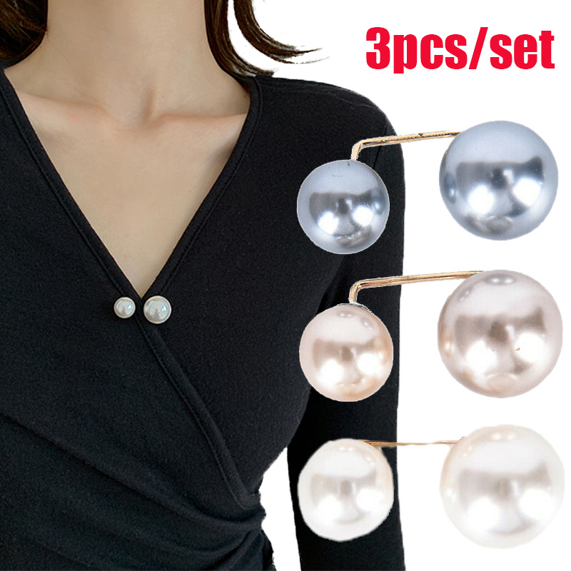 Cái/bộ 3 chiếc ghim cài ngọc trai hàn quốc ghim cài cổ áo khóa cài ghim cài thắt lưng ghim cài cổ áo trang trí quần áo váy chống lộ trang sức