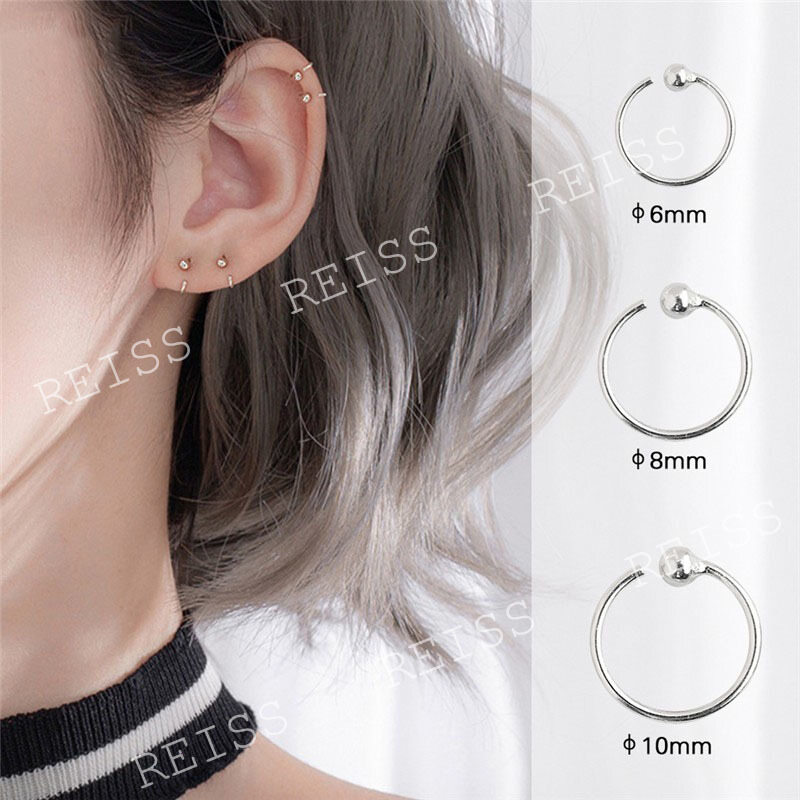 Khuyên tai mạ bạc 925 hình tròn đơn giản phong cách Hàn Quốc thời trang cho nữ