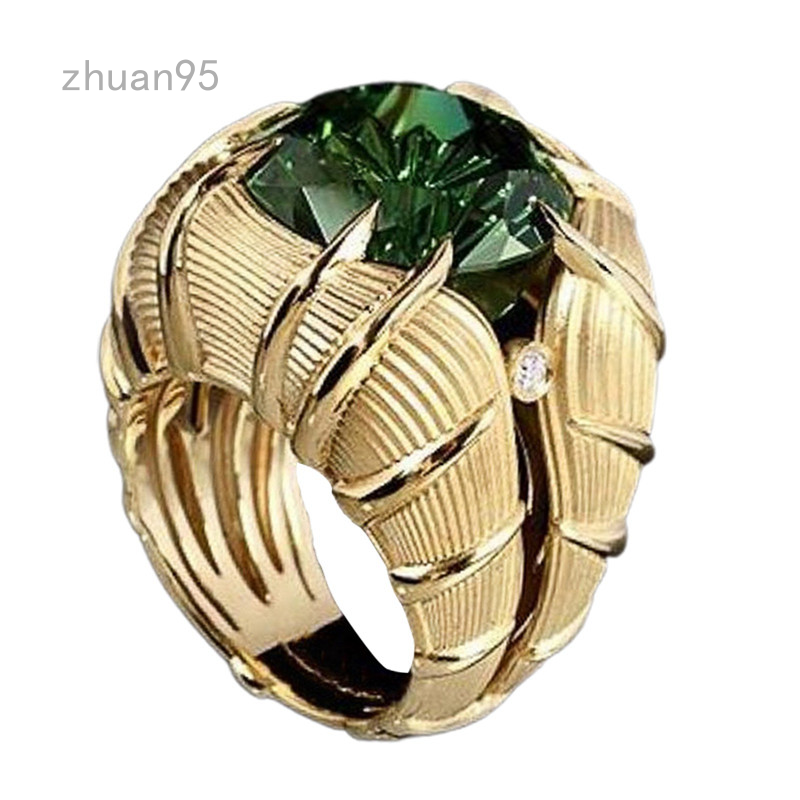 Nhẫn móng vuốt pha lê xanh lá thiết kế độc đáo màu vàng kim sang trọng cho nam nữ nhẫn móng vuốt rồng phong cách punk hip hop