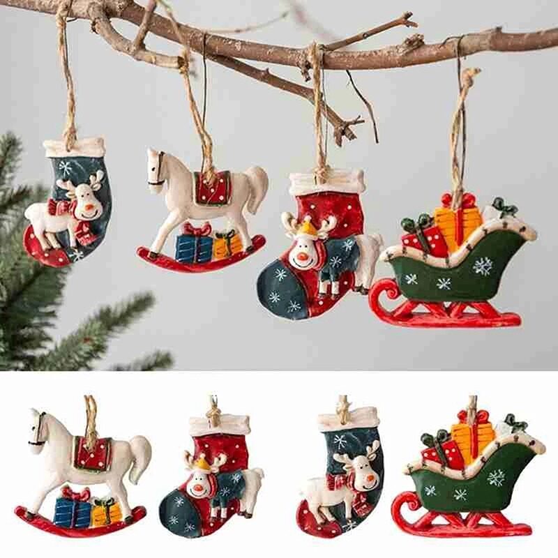 Horse Christmas Socks Elk Tree Decoration Pendants Hanging Ornaments Crafts Gifts Xmas New Year Party Wedding Home Decor