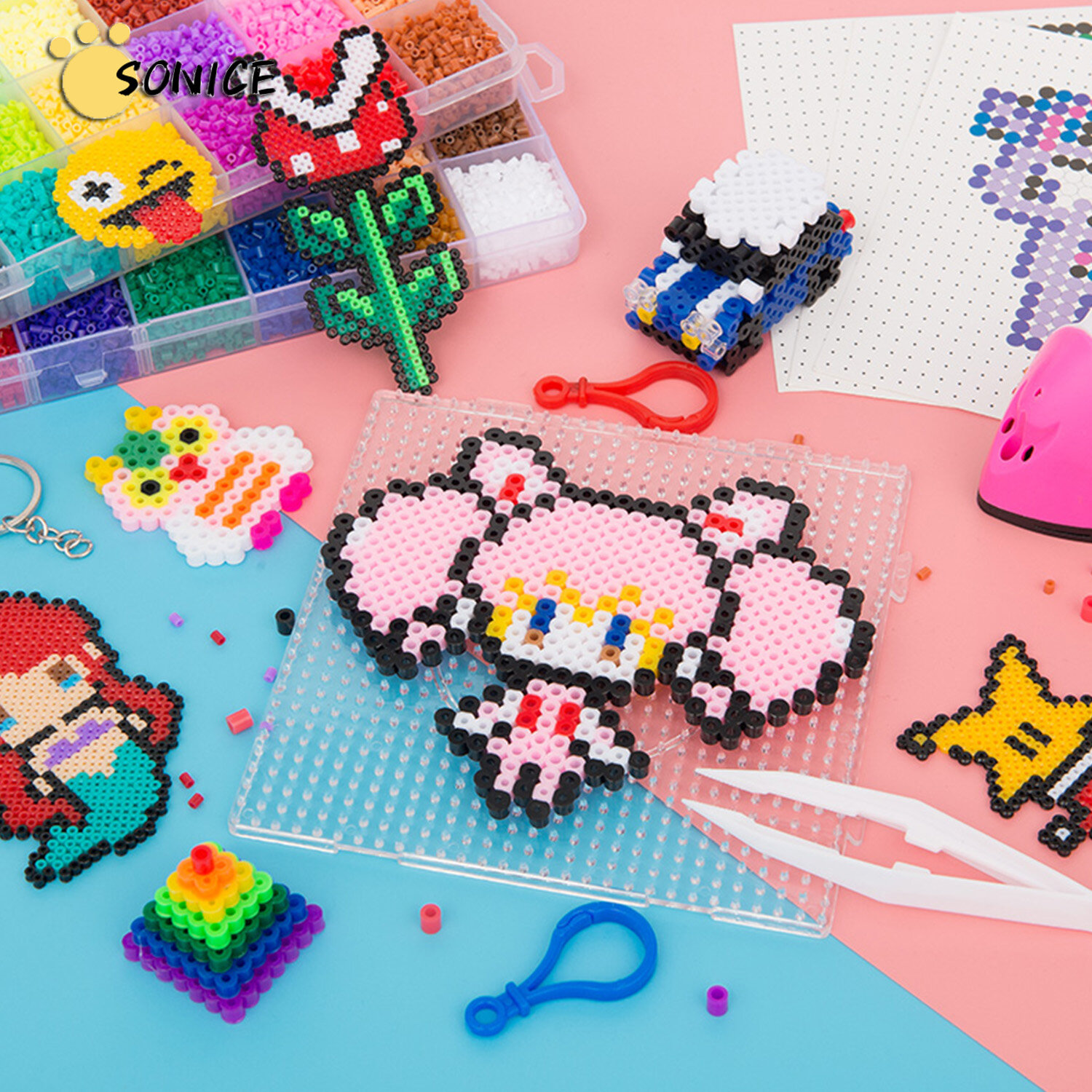 Sonice Đồ Chơi Tự Làm Bộ 7000 Hạt Cầu Chì Tự Làm 3D 5Mm 24 Màu Tương Thích Quà Tặng Sáng Tạo Tốt Nhất Cho Trẻ Em Không Có Sắt
