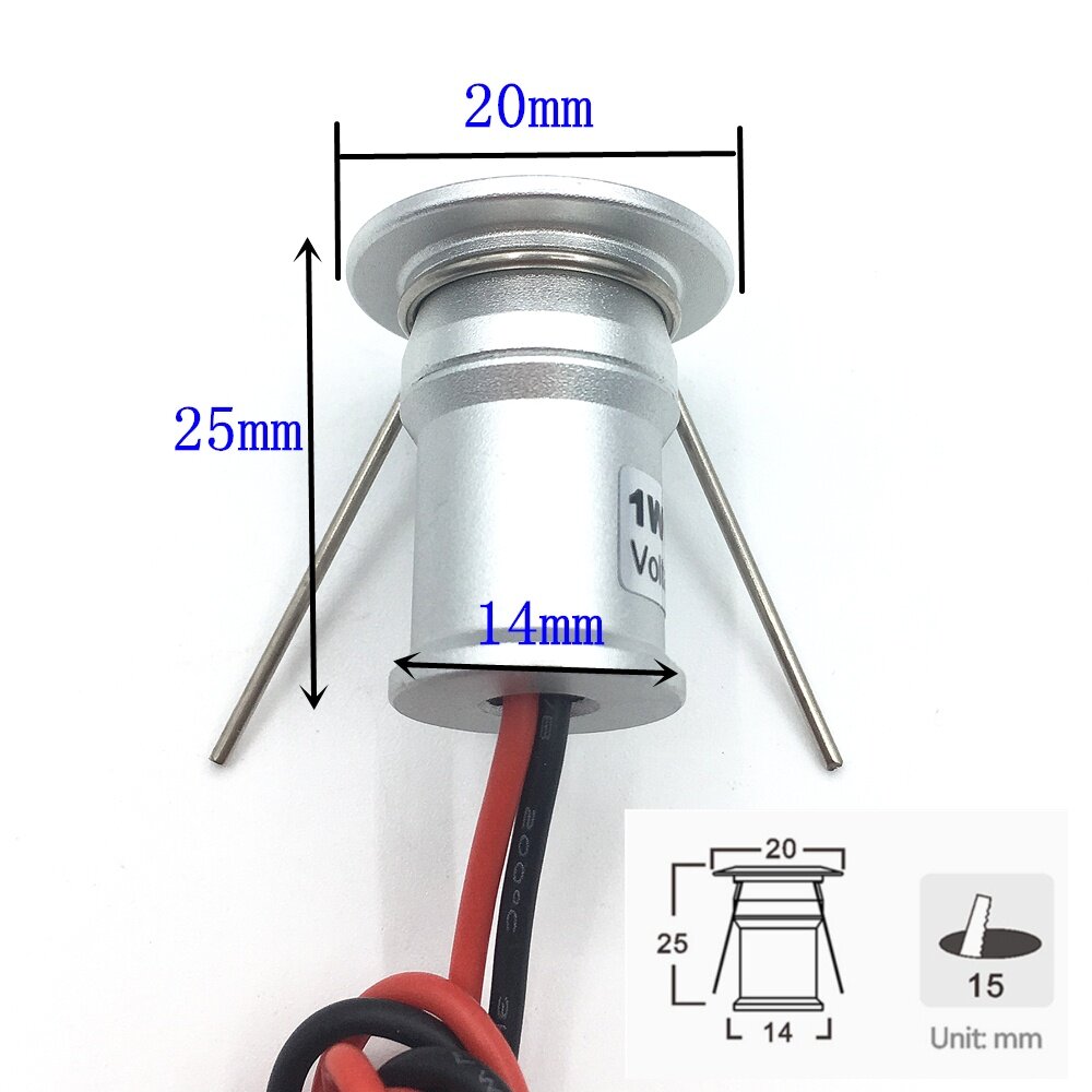 Description Picture 2 of item15mm cut hole 1W Mini LED Spotlight 12V Recessed Ceiling Light Showcase Display Lamp