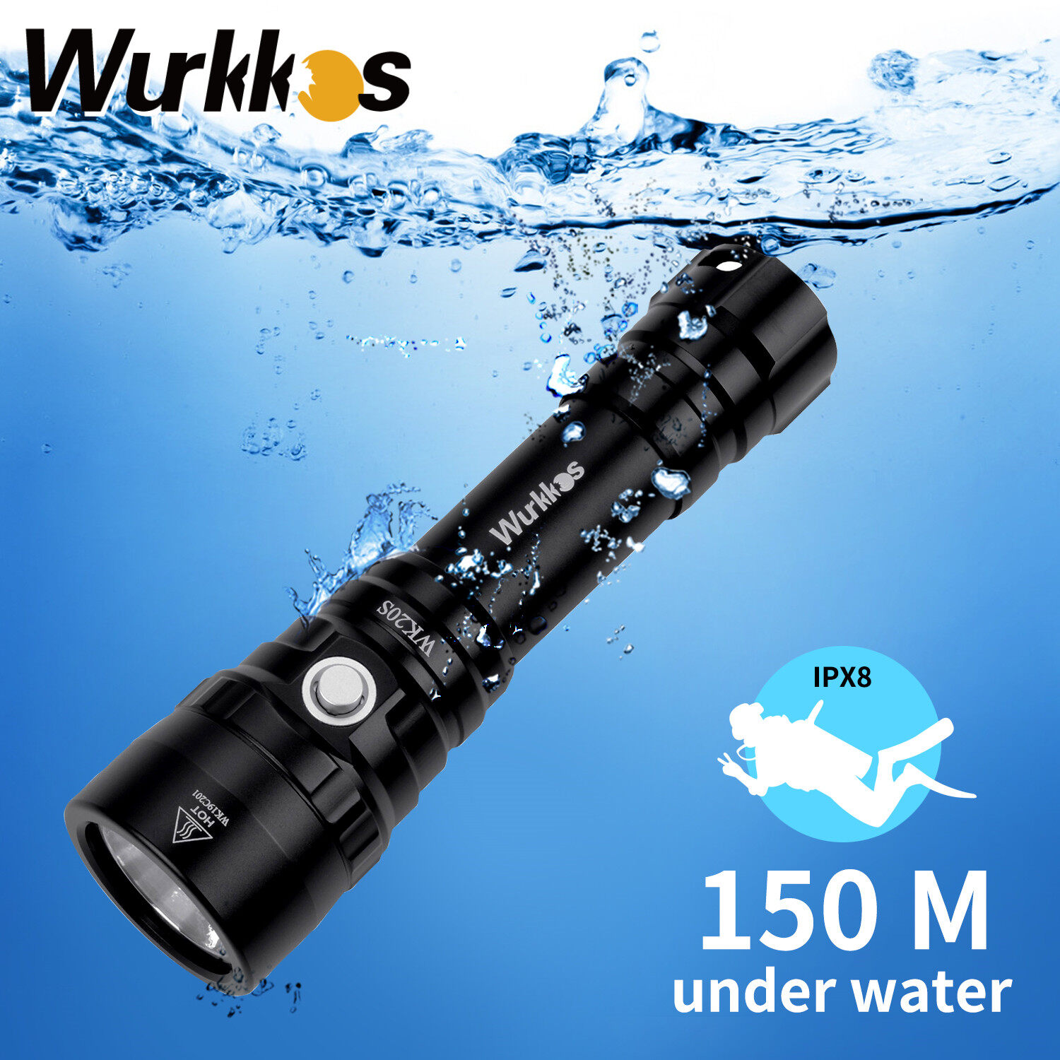 Wurkkos Đèn Pin Lặn Có Bình Khí Wk20s Đèn Lặn Mạnh Mẽ 18650 Đèn LED Đèn Tìm Kiếm Đèn Lồng Dưới Nước
