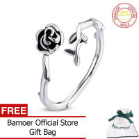 BAMOER แหวนผีเสื้อหางแหลมเงินแท้925แหวนกุหลาบแดงสำหรับผู้หญิงแหวนเปิดเครื่องประดับงานแต่งงาน BSR195
