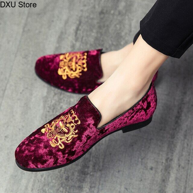 DXU Store Giày Lười 2023 Giày Loafer Nam Thương Hiệu Sang Trọng Bằng Nhung Mới Giày Mũi Nhọn Tiệc Cưới Giày Lười Thời Trang Nam Giày Zapatos Hombre Màu Xanh Dương Giày Loafer Nam