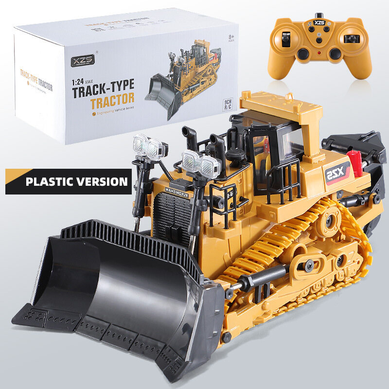 [Ready Stock] Wireless Remote Control Alloy Bulldozer with Light Rechargeable Boy Engineering Vehicle Bulldozer Model Toy