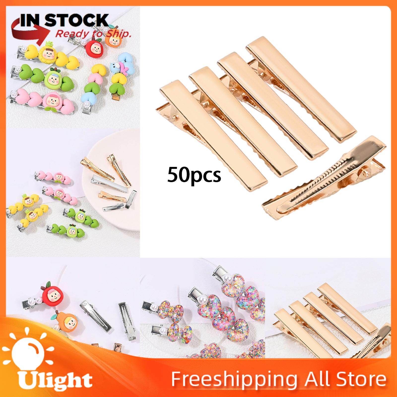 Ulight kẹp tóc cá sấu 50x, kẹp tóc kim loại đầu phẳng màu vàng một ngạnh kẹp tóc phụ kiện tự làm làm tóc salon nữ
