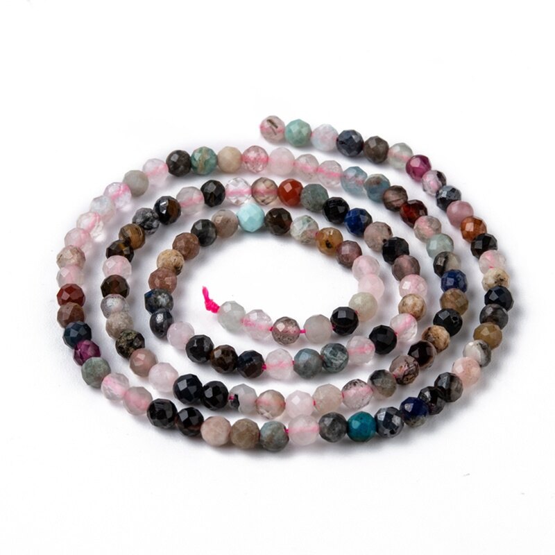 5 Strands Natural Mixed Stone Beads Strands Faceted Round 3x2~3mm Hole: 0.5mm 123~127pcs/strand for Jewelry Making