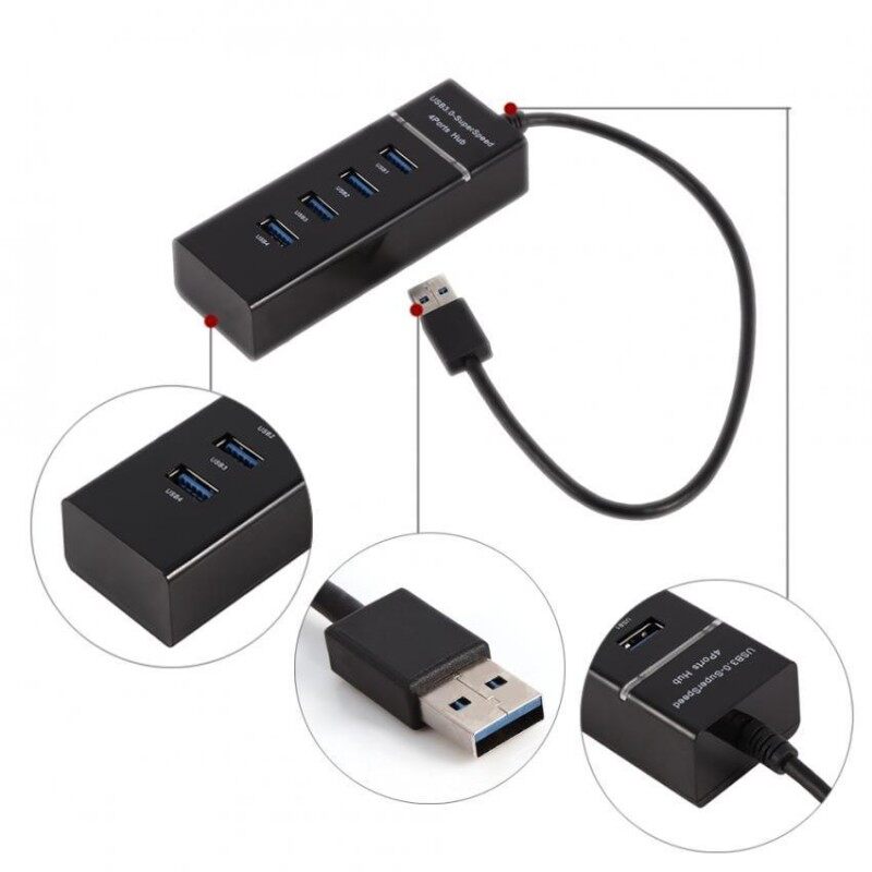 Bảng giá Justgogo High Speed 4 Port USB 3.0 Hub Converter Adapter Portable Extender for Macbook Card Reader Black Phong Vũ
