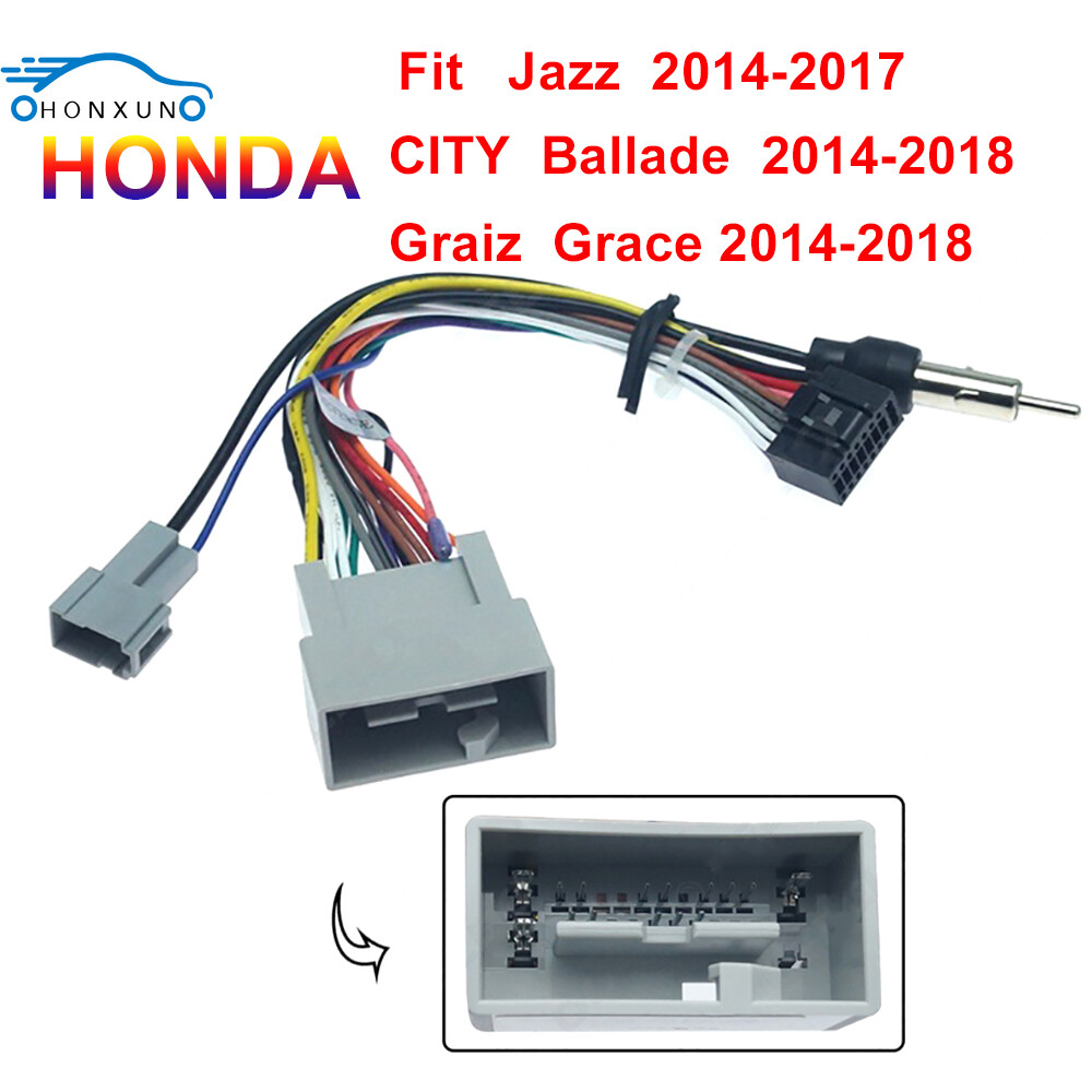 Honxun Used for HONDA Fit Jazz 2014-2017 CITY Ballade Graiz Grace 2014-2018 car stereo radio wiring harness Head unit power cable 16pin ราคา 194 บาท*ส่งฟรี