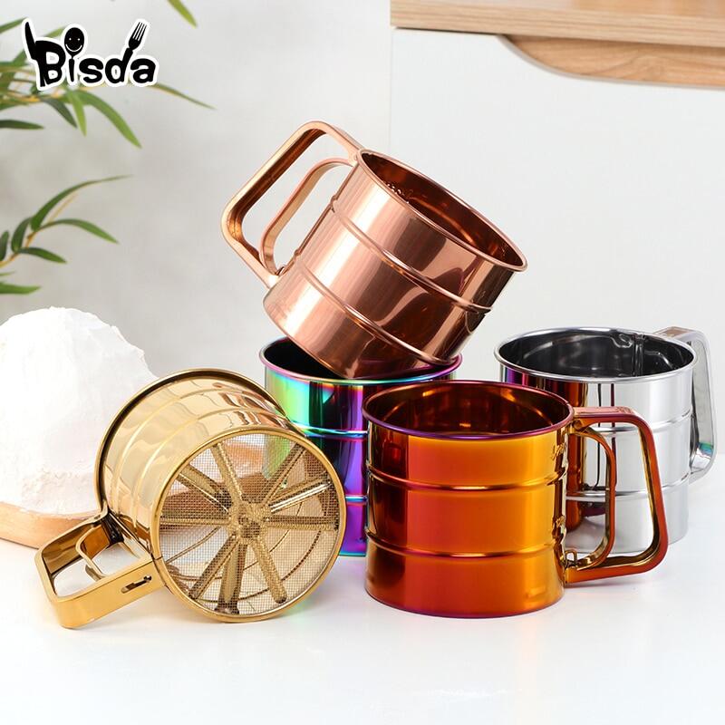 Cốc Rây Bột Bằng Thép Không Gỉ Dụng Cụ Rây Bột Lưới Dụng Cụ Làm Bánh Rây Bột Tròn Có Cân Dụng Cụ Làm Bánh Ngọt