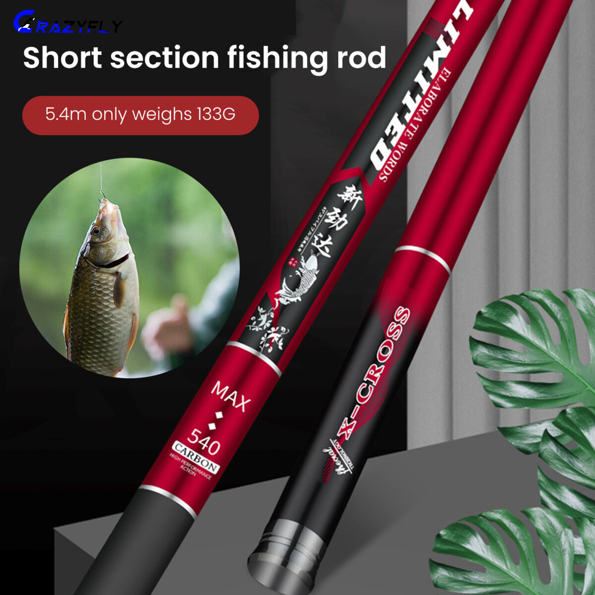 Crazyfly cần câu cá suối đoạn ngắn cần câu cá carbon nhẹ cần câu di động du lịch cho hồ, hồ, lạch