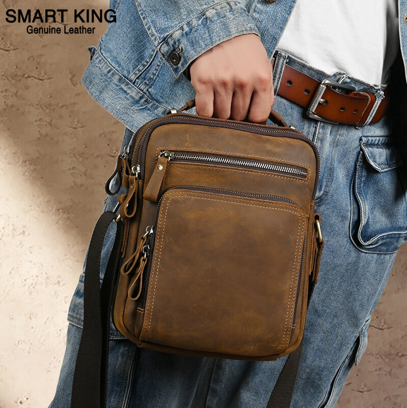 Smart King Crazy Horse Leather Shoulder Crossbody Bags for Men Vintage Genuine Cowhide Messenger Bag Business Handbags 009 ราคา 1,487 บาท*ส่งฟรี