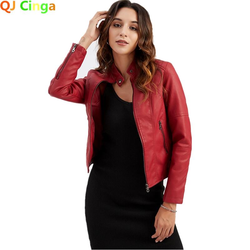 Mùa xuân và mùa thu phong cách mới gules Áo khoác da của phụ nữ thời trang TRIM xe máy Phụ nữ áo khoác màu đen tím Nâu S-4XL 2023hot