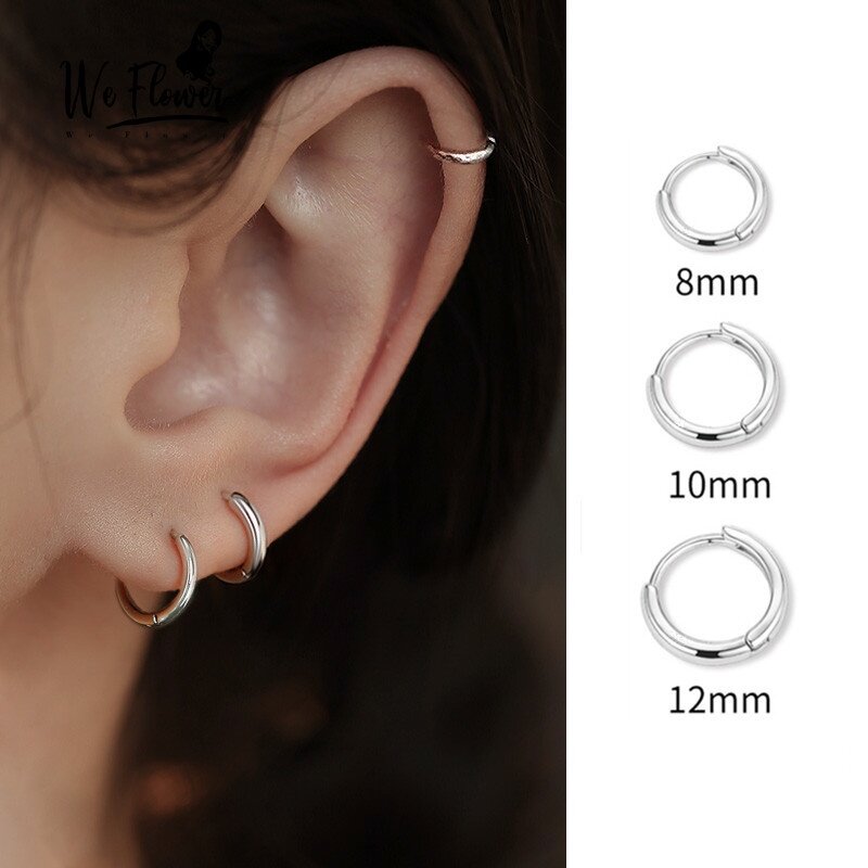 We Flower Minimalism S925 Silver Small Circle Hoop Earrings for Women Ins