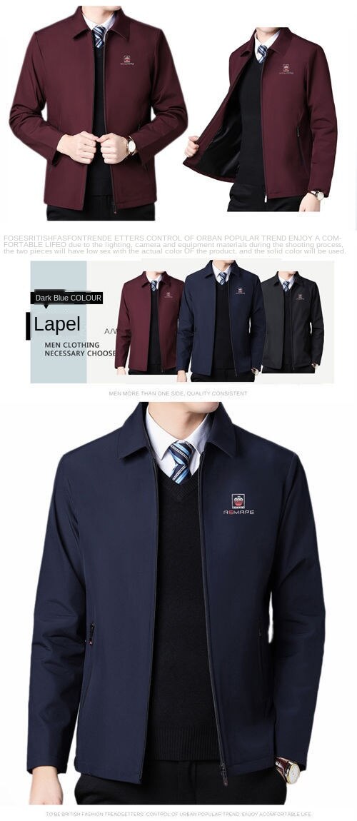 American Apple] Jacket men's lapel middle-aged and elderly spring and autumn thin jacket winter plus velvet leisure plus size dad outfit