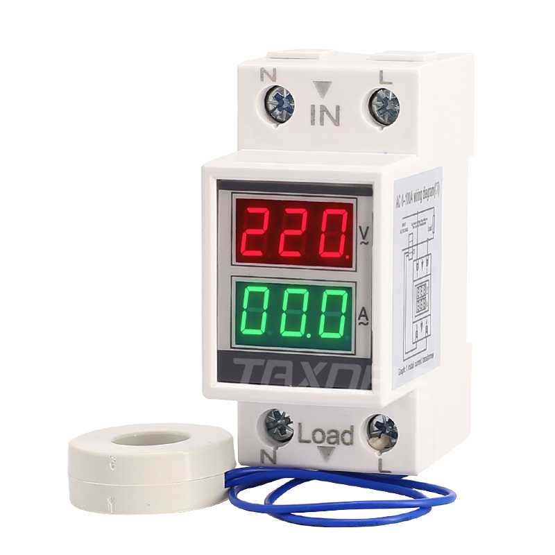 Vôn kế kỹ thuật số đa năng din rail ampe kế, đồng hồ đo dòng điện áp led xanh đỏ ac 160-275v 0-100a