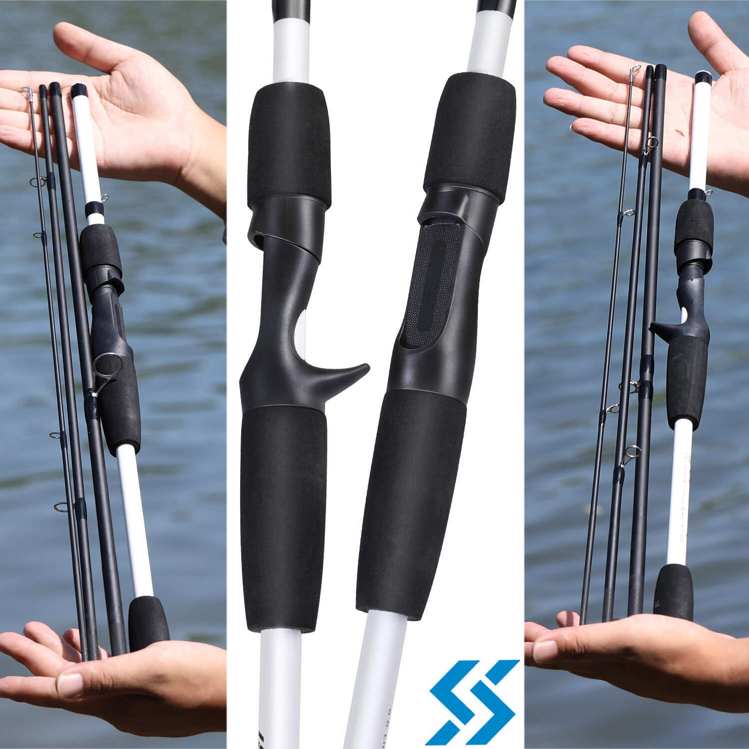 Sougayilang Cần Câu Cá Máy Đứng/Ngang Cần Câu Cá Siêu Chắc Chắn Và Cứng Cáp Bằng Sợi Thủy Tinh 4 Khúc 1.98M/6,5ft Với Tay Cầm EVA Có Thể Phân Hủy Nước Mặn Hoặc Nước Ngọt