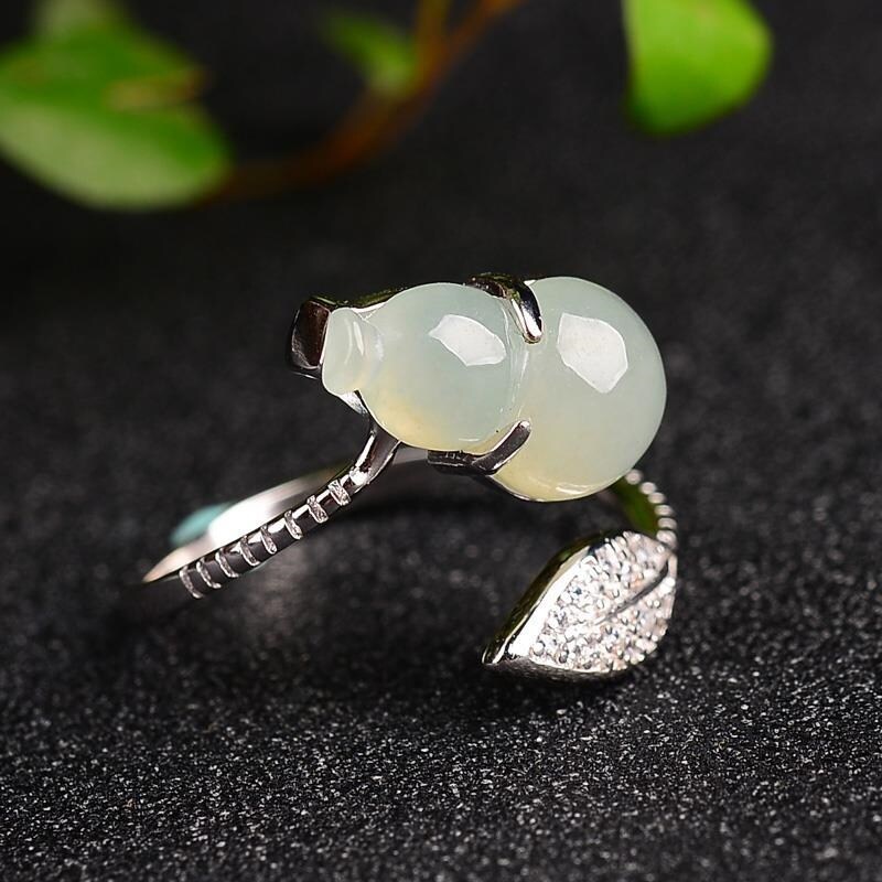 Wgk nhẫn ngọc hồ lô ngọc bích bộ nhẫn vàng trắng mạ ngọc bích cho nữ nhẫn hồ lô ngọc trắng thời trang quà tặng nhẫn mở trực tiếp