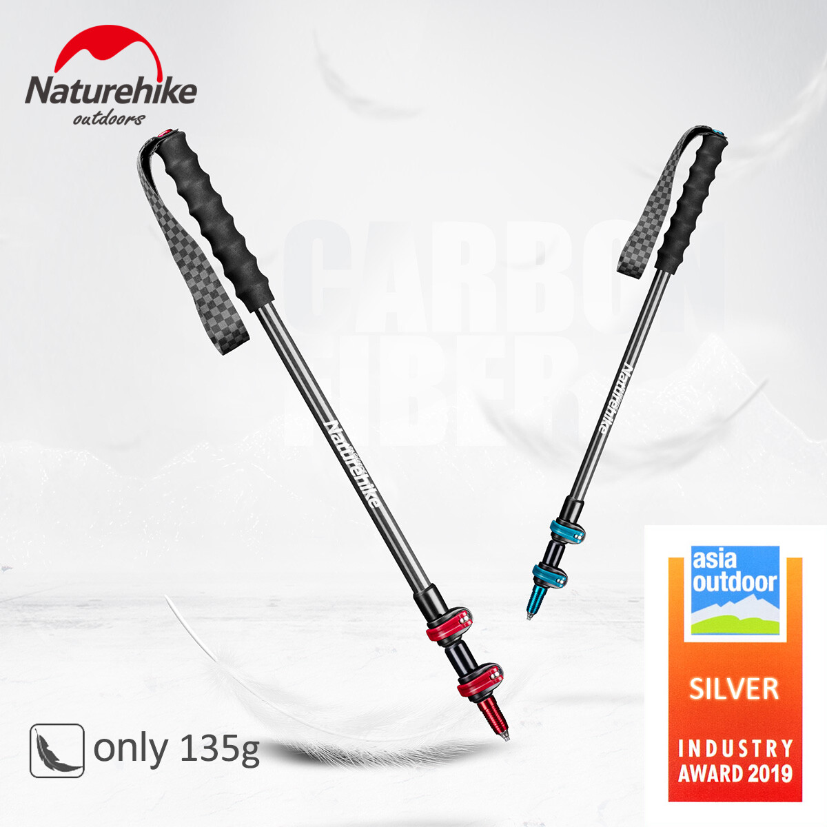 Naturehike Gậy Leo Núi Bằng Sợi Carbon ST10 Gậy Leo Núi Đi Bộ Đường Dài 3 Đoạn 110Cm 120Cm 130Cm Có Thể Kéo Dài Gậy Đi Bộ Siêu Nhẹ 135G Gậy Trượt Tuyết Alpenstock Bảo Vệ Hàng Rào Tuyết Miễn Phí