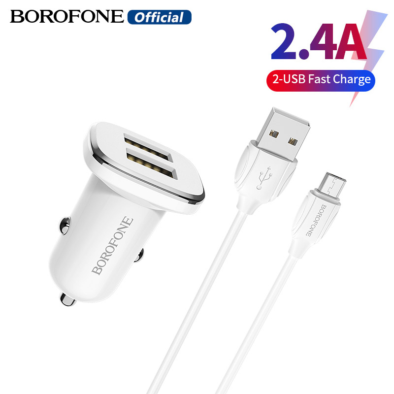 BOROFONE BZ12 Bộ Sạc Xe Hơi USB Hai Cổng Sạc Nhanh Ổ Đĩa Điện Kéo Dài, Cổng 2.4A Với Cáp Lightning Micro Type-C 1 M Cho Vivo OPPO Samsung HUAWAI Iphone