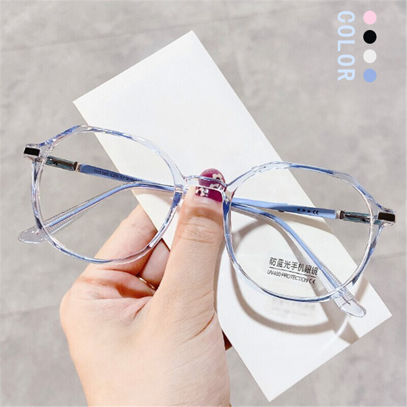 Kính Cận Thị Chống Ánh Sáng Xanh Thời Trang Kính Mắt Tròn Bất Đối Xứng Cho Nam Nữ Kính Máy Tính Chống Bức Xạ Có Thể Thay Ống Kính
