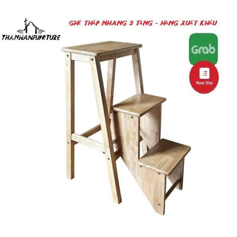 Ghế thắp nhang 3 bậc xếp gọn, gỗ cao su cao 85cm - Ghế thang đa năng xếp gọn