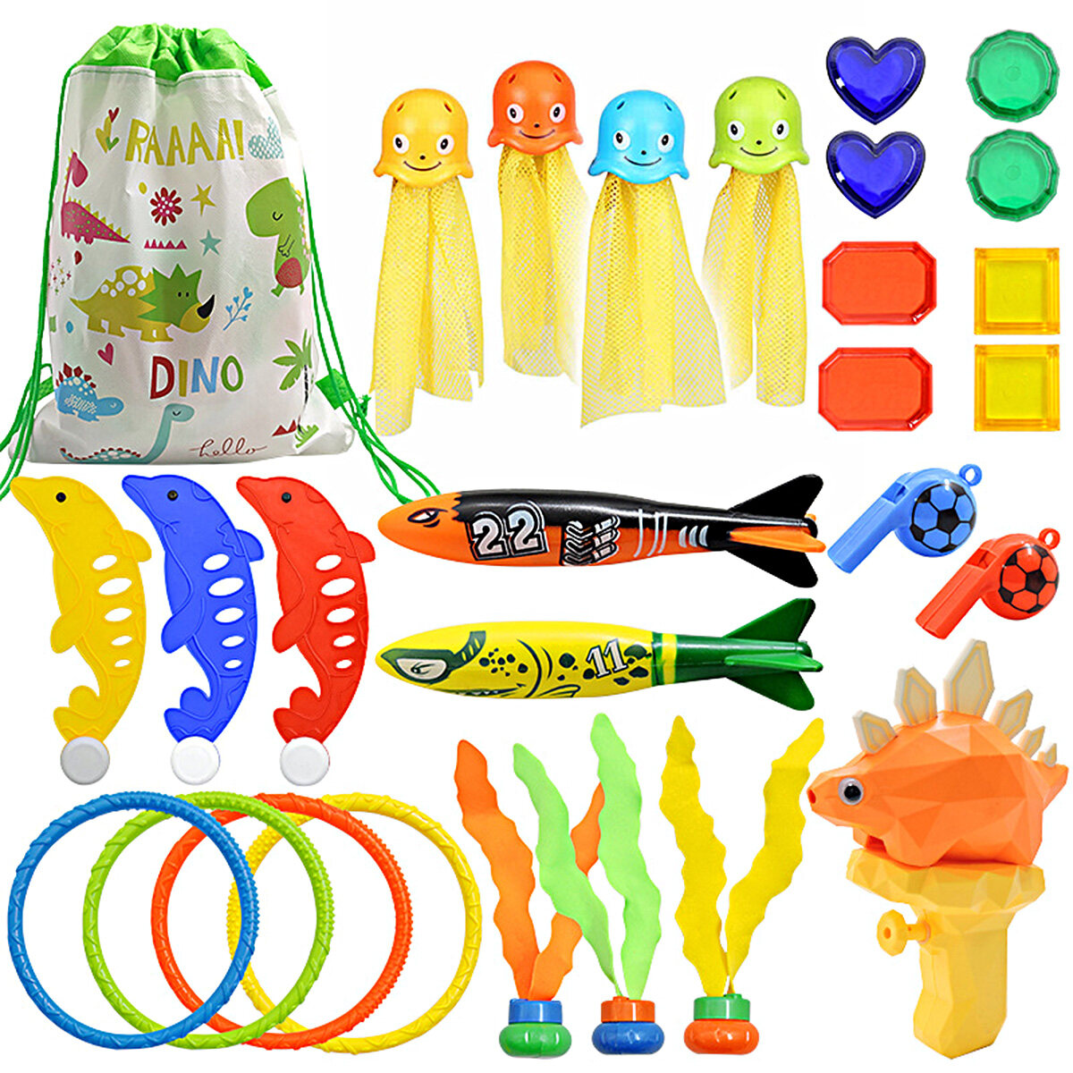 19pcs Swimming Pool Diving Toys For Kid Boy Girl, 4 Rings, Torpedo 高質