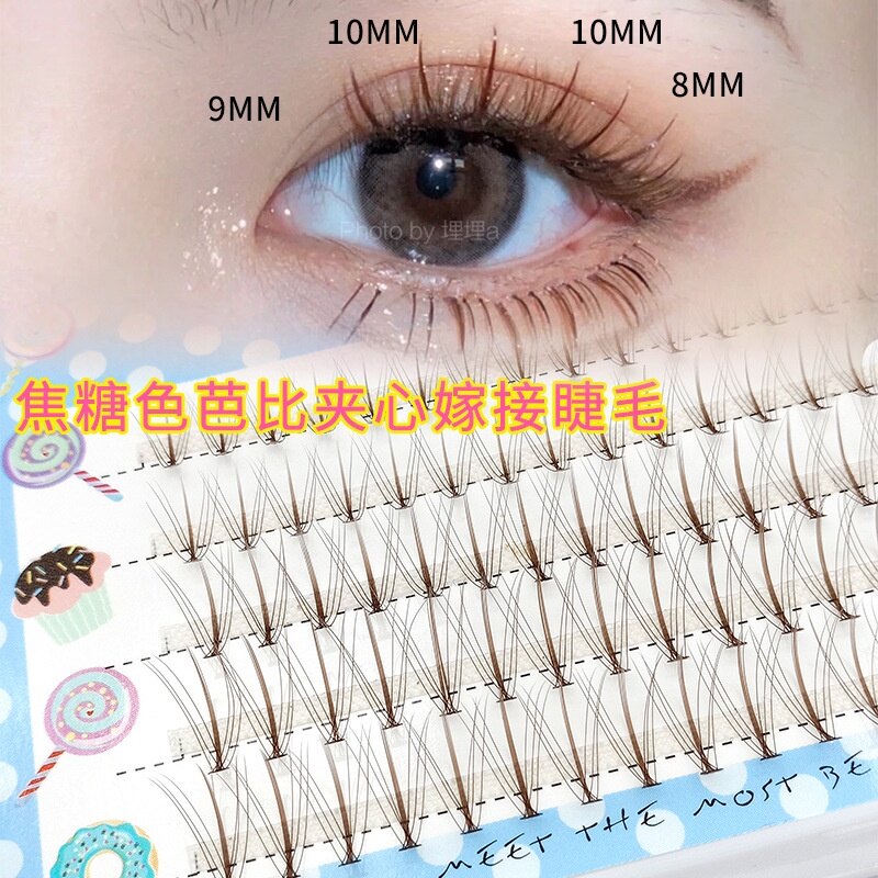 Ghép Lông Mi Caramel Barbie Sandwich Lông Mi Chùm Riêng Biệt Lông Mi Giả Tự Nhiên Lông Mi Giả