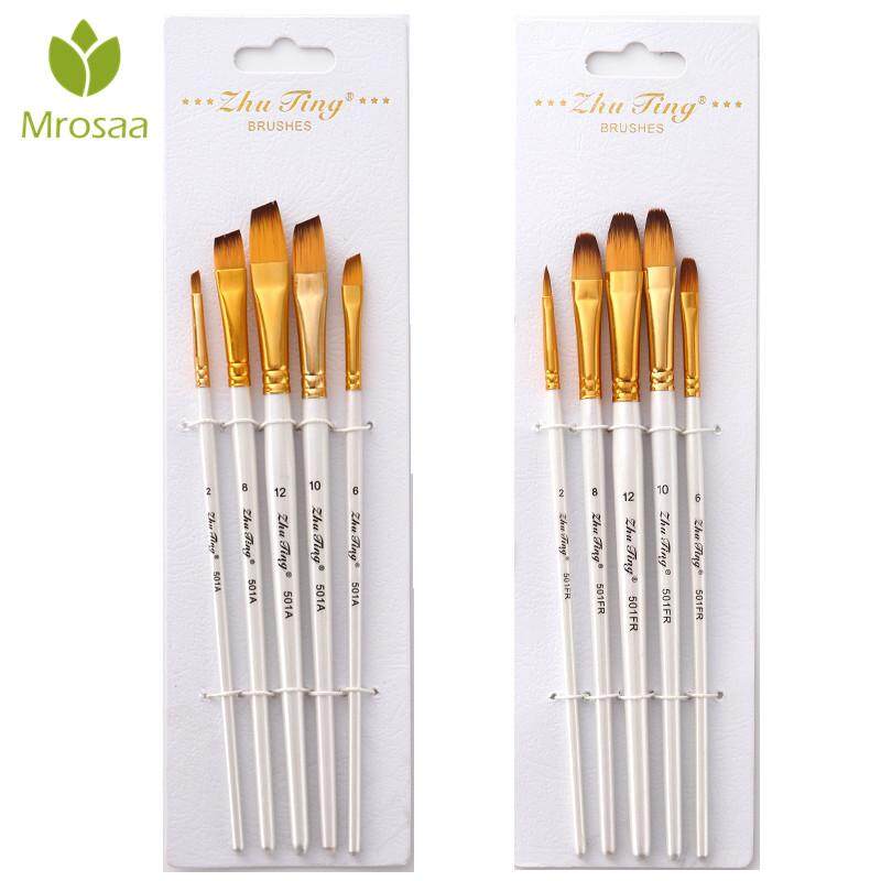 Generic 5Pcs White Artist Paint Brush Tongue Round Oblique Tip Nylon