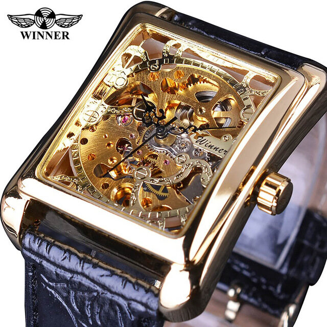 Đồng hồ nam mặt kính vuông độc đáo thiết kế mạnh mẽ nam tính dây da lịch lãm WINNER
