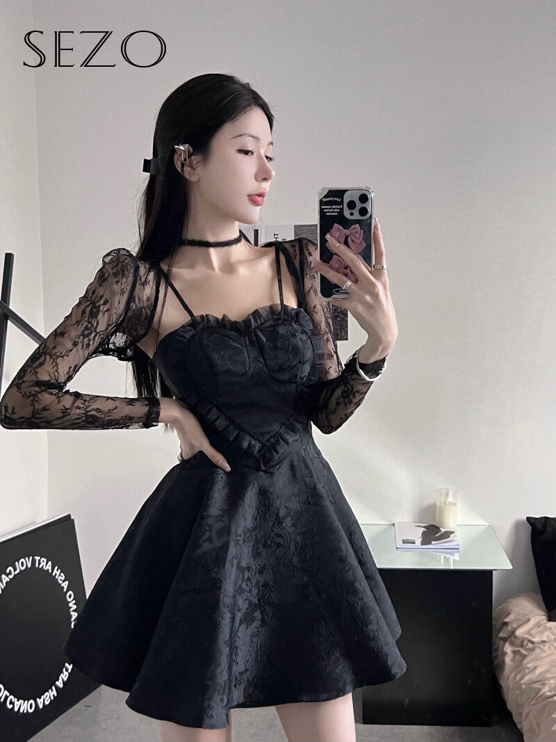Sezo khăn choàng ren dài tay hàn quốc cho nữ/váy hai dây vải jacquard/cho nữ
