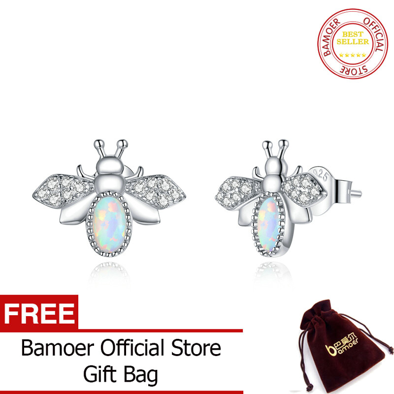 BAMOER Bông Tai Hình Con Ong Bằng Bạc Bông Tai Đáng Yêu Hình Động Vật Opal Bằng Bạc Ý 925 Quà Tặng Cho Bé Gái Trang Sức Tinh Xảo Thiết Kế Nguyên Bản SCE1021