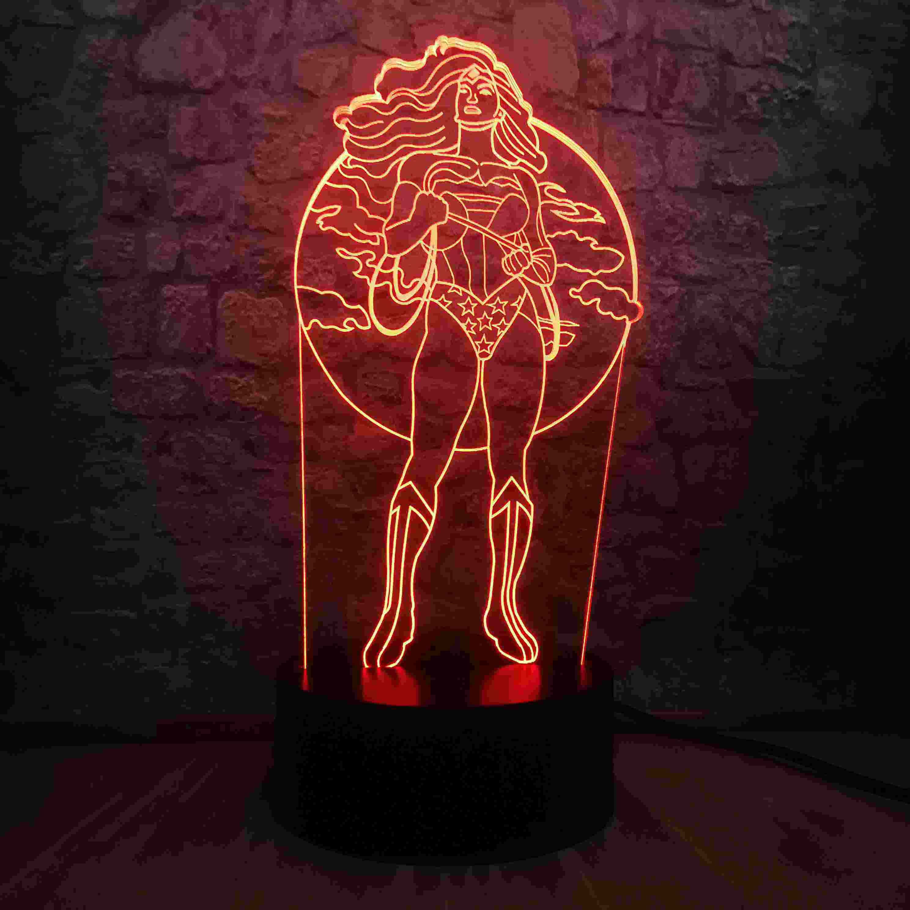 3D Đèn Ngủ Led Acrylic mát Wonder người phụ nữ siêu anh hùng cảm ứng 7 màu