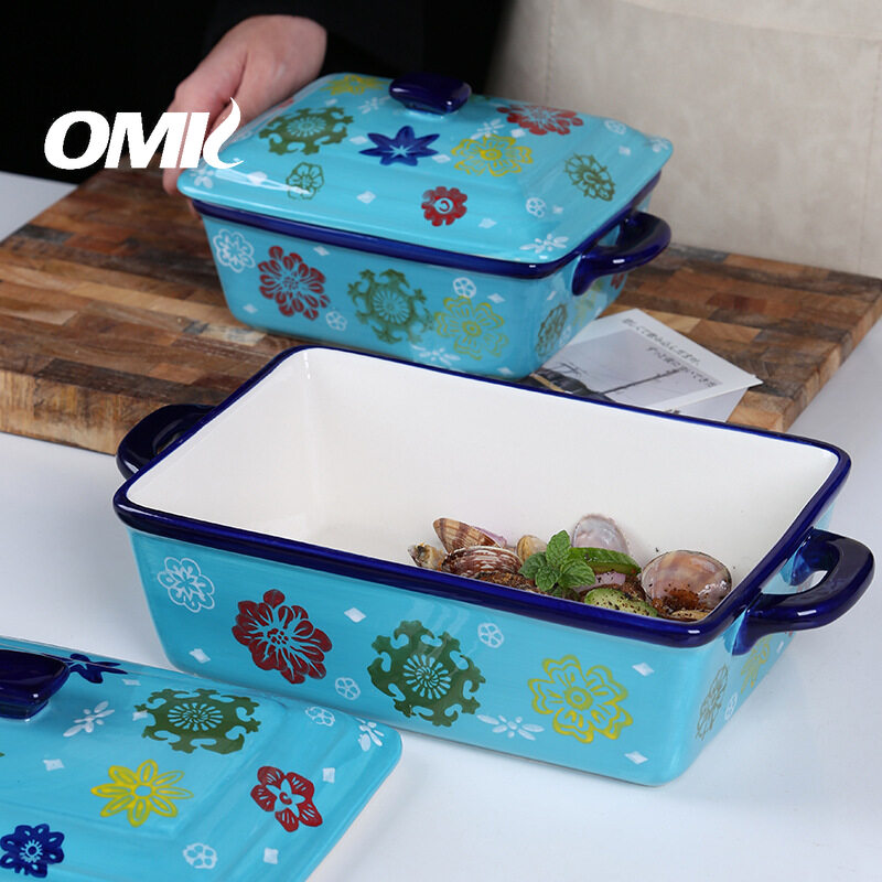 Omk dụng cụ làm bánh phong cách bắc âu dụng cụ làm bánh bằng gốm bộ làm bánh đĩa làm bánh dụng cụ nướng bánh lò nướng khay làm bánh khay đựng salad có nắp đậy