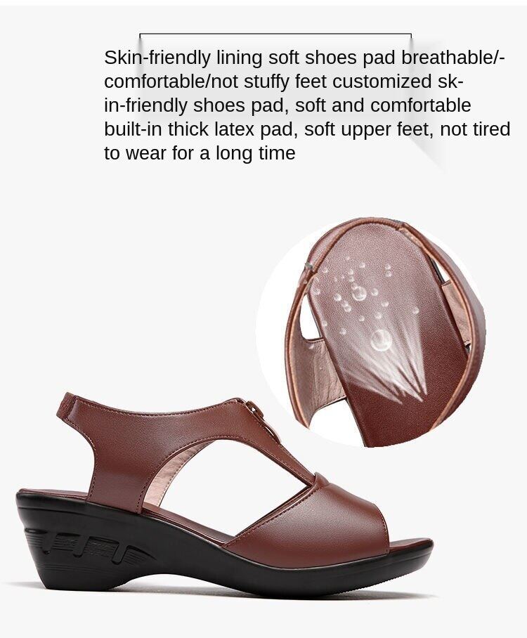 Mother shoes middle-aged and elderly sandals women's flat bottom 2021 new summer fish mouth high heels wedge heel women's sandals